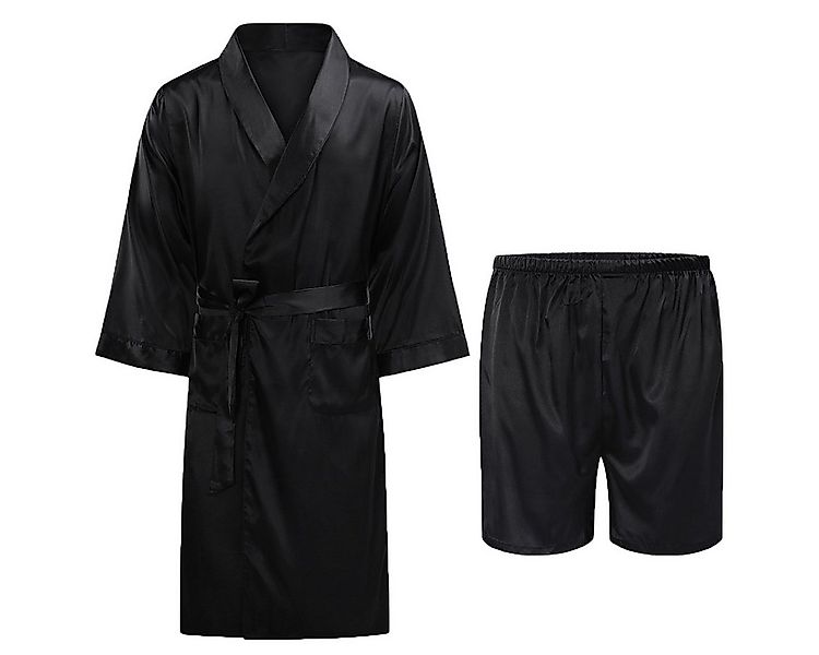 Allthemen Pyjama (3 tlg, mit Gürtel) Satin Bademantel mit Shorts Morgenmant günstig online kaufen