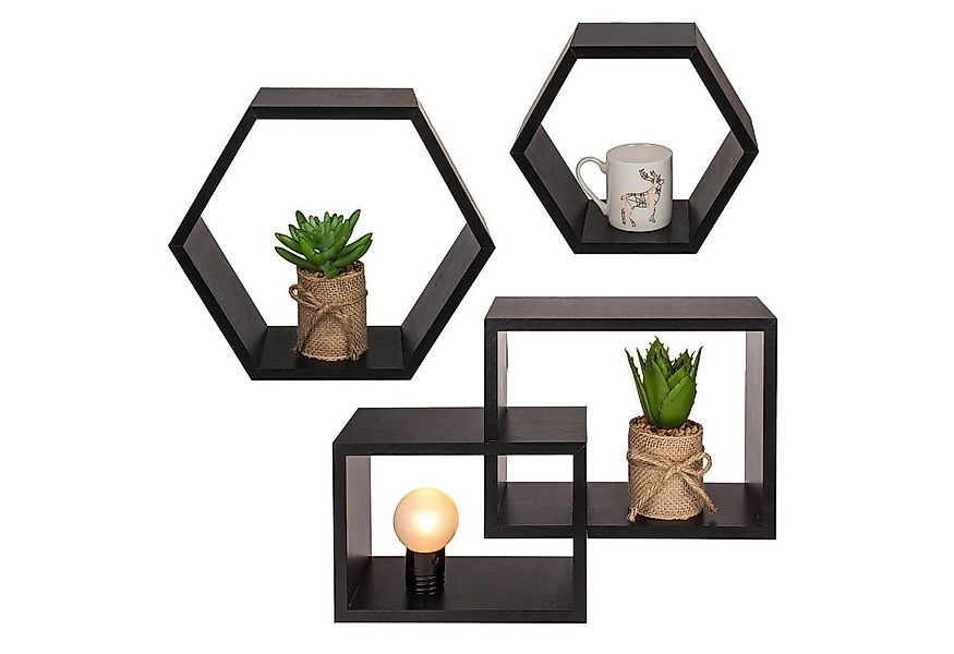 Out of the Blue Deko-Wandregal 3er Set Holz Deko Wandregal 6-eckig 4-eckig günstig online kaufen