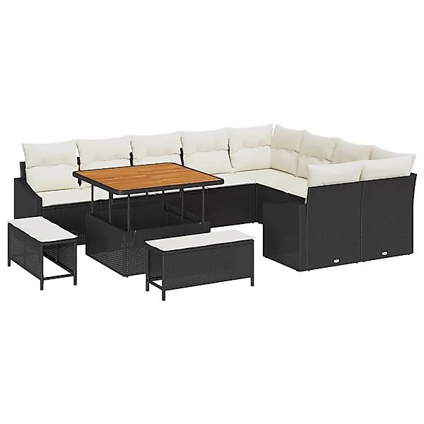 vidaXL Gartensofa-Set mit Kissen 12 Stk Schwarz Poly Rattan 3364635 günstig online kaufen