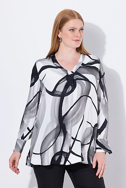 Ulla Popken Druckbluse Satin-Tunika Aquarellsteifen V-Ausschnitt günstig online kaufen