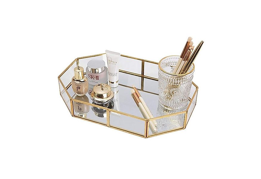 zggzerg Duschregal Verspiegeltes Tablett aus goldfarbenem Glas, Make-up Tab günstig online kaufen