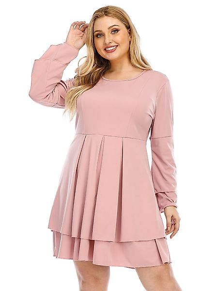 Plus Size Rundhalsausschnitt Abgestuftes Design Lange Ärmel Mini Kleid günstig online kaufen