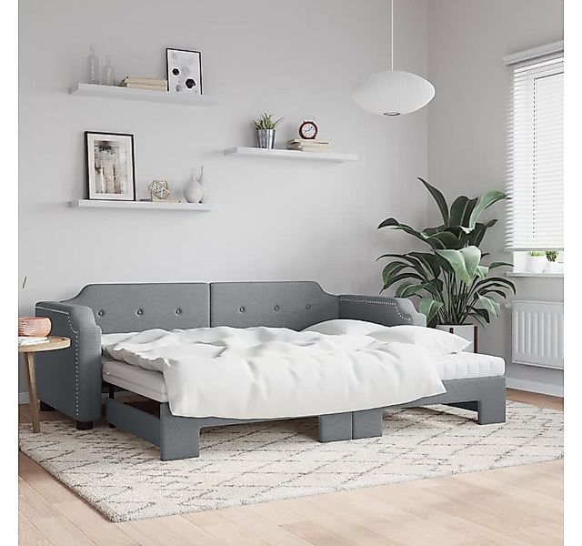 vidaXL Bett, Tagesbett Ausziehbar mit Matratze Hellgrau 100x200 cm Stoff günstig online kaufen