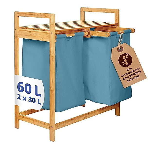 Lumaland Ausziehwäschekorb Bambus mit 2 ausziehbaren Wäschesäcken 73x64x33c günstig online kaufen