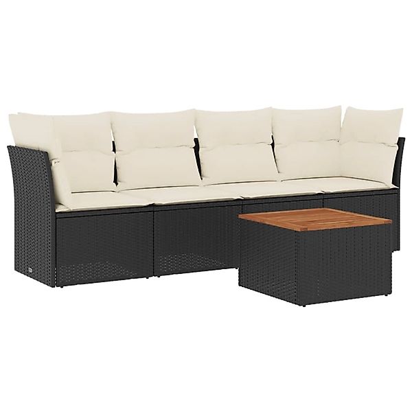 vidaXL 5-tlg Garten-Sofagarnitur mit Kissen Schwarz Poly Rattan Modell 108 günstig online kaufen