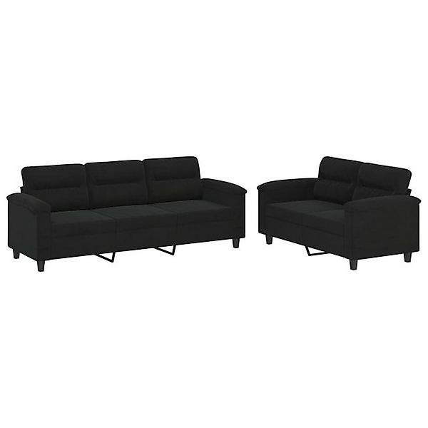 vidaXL Sofa, 2-tlg. Sofagarnitur mit Kissen Schwarz Mikrofasergewebe günstig online kaufen