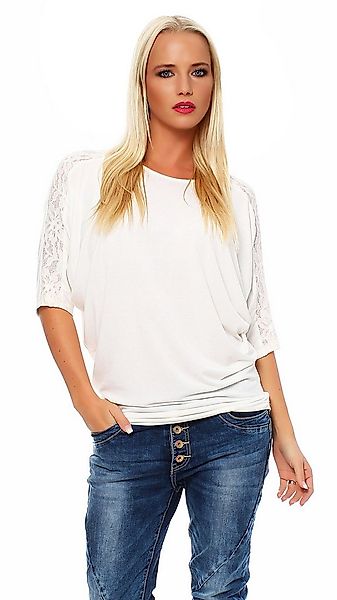 Mississhop 3/4-Arm-Shirt Damen Shirt mit Spitze – elegant & bequem günstig online kaufen