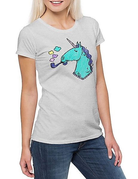 Urban Backwoods Print-Shirt Smoking Unicorn Damen T-Shirt Einhorn Comic Ani günstig online kaufen