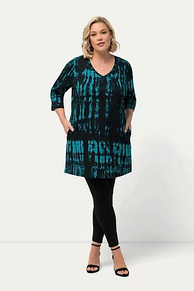 Ulla Popken Longshirt Longshirt Batikdruck A-Linie V-Ausschnitt 3/4-Arm günstig online kaufen