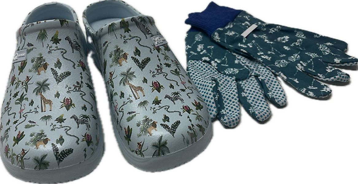 Steinnacher Bärbel Damen Gartenclogs Safari blau mit passenden Gartenhandsc günstig online kaufen