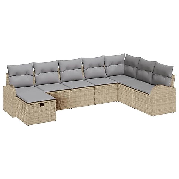 vidaXL Garten-Sofa-Set mit Kissen mit Speicher 8-Tlg Beige Poly Rattan 3360 günstig online kaufen
