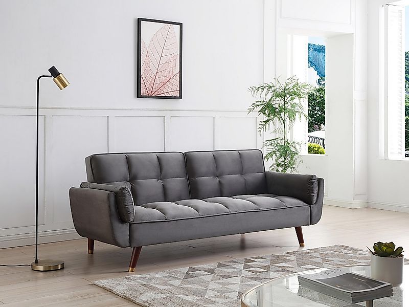Klappsofa 3-Sitzer mit Schlaffunktion - Samt - Grau - GULCAN günstig online kaufen