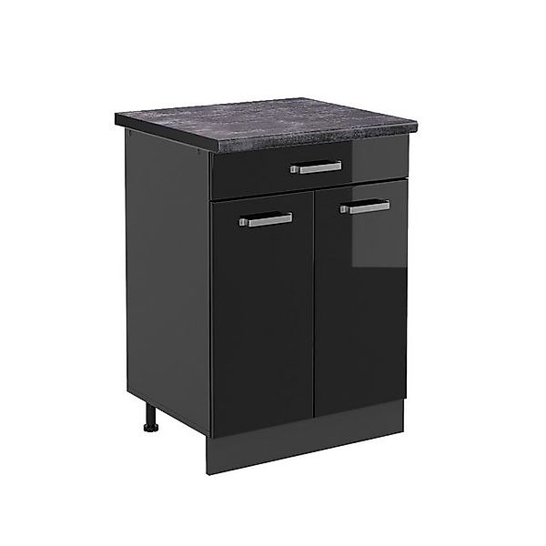 Vicco Küchenschrank mit Schublade R-Line Schwarz Hochglanz/Anthrazit 60 cm günstig online kaufen