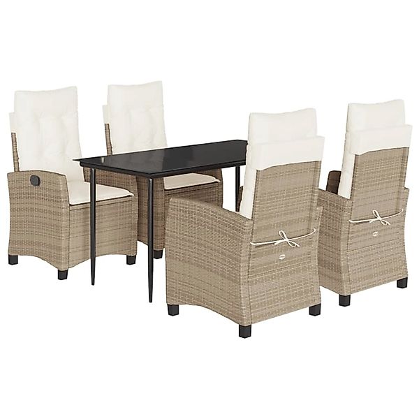 vidaXL 5-Tlg Garten-Essgruppe mit Kissen Beige Poly Rattan 3212805 günstig online kaufen