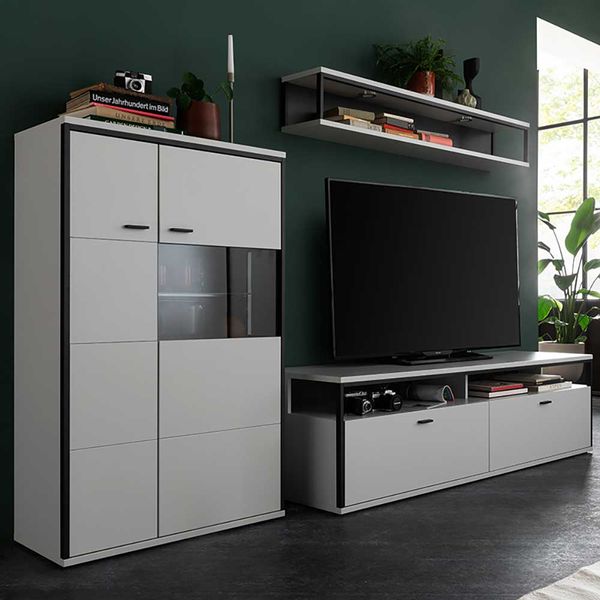 Wohnwand weiß modern 136 cm hoch melaminbeschichtet (dreiteilig) günstig online kaufen