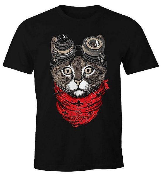 MoonWorks Print-Shirt Herren T-Shirt Katze Cat Steam-Punk mit Print günstig online kaufen