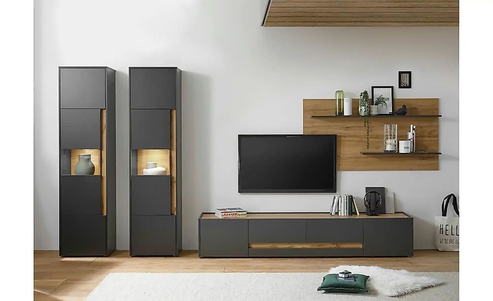 Wohnwand  Cande ¦ grau ¦ Maße (cm): B: 400 H: 197 T: 45.0 Kommoden & Sidebo günstig online kaufen