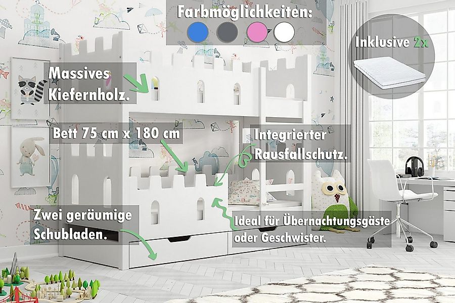 thematys Hochbett mit Rausfallschutz und Schubladen Etagenbett Bett + 2 Mat günstig online kaufen