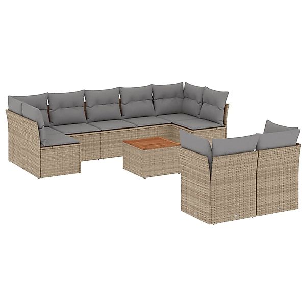 vidaXL 10-Tlg Garten-Sofagarnitur mit Kissen Beige Poly Rattan 3256143 günstig online kaufen