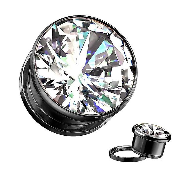 Taffstyle Plug Ohr Tunnel mit großen eingefassten klarem Zirkonia Kristall günstig online kaufen