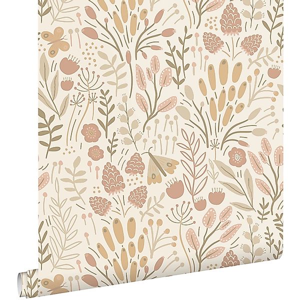 ESTAhome Tapete Blätter und Blumen Beige und Terrakotta 50 x 900 cm günstig online kaufen