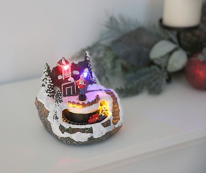 BURI Kugelleuchte LED-Winterlandschaft Haus mit Eisenbahn günstig online kaufen