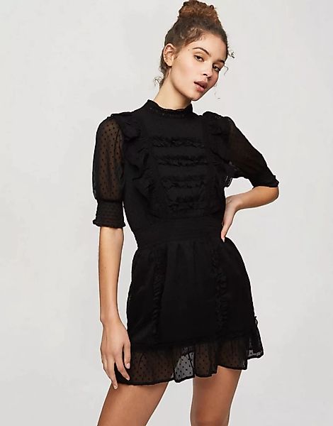 Miss Selfridge – Minikleid mit Spitzeneinsatz in Schwarz günstig online kaufen
