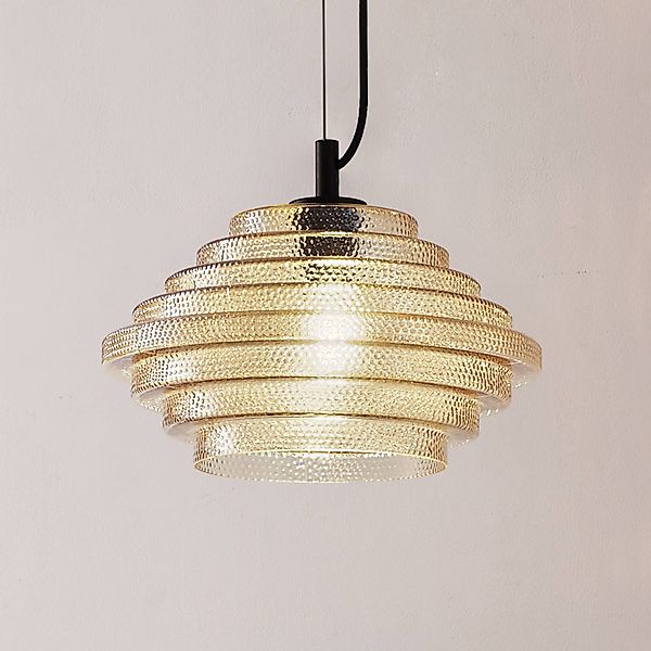 Lindby Pendelleuchte Orliana, Ø 35 cm, amber, Glas günstig online kaufen