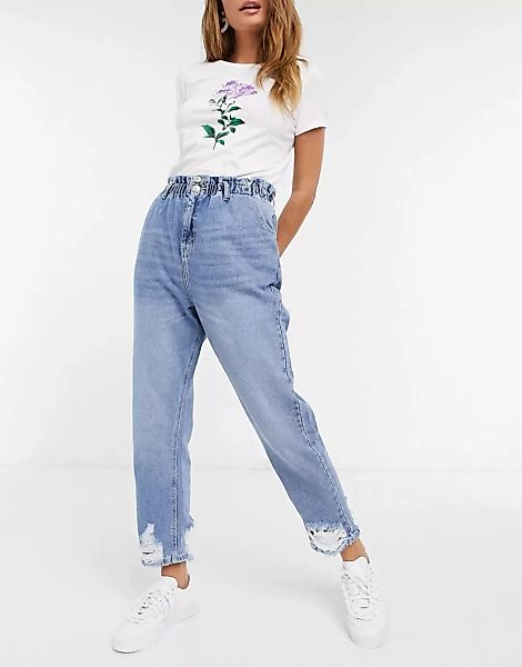 Urban Bliss – Mom-Jeans mit ausgefranstem Saum in heller Waschung-Blau günstig online kaufen