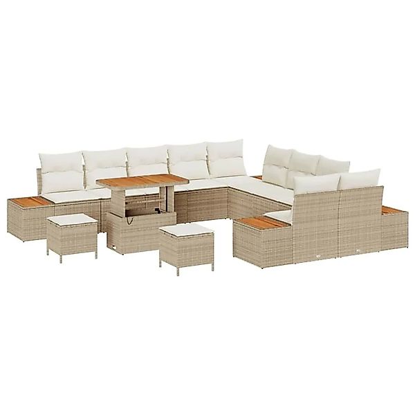 vidaXL Gartensofa-Set mit Kissen mit Speicher 13 Stk Beige Poly Rattan 3364 günstig online kaufen
