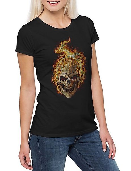 Urban Backwoods Print-Shirt Burning Skull II Damen T-Shirt Brennender Schäd günstig online kaufen