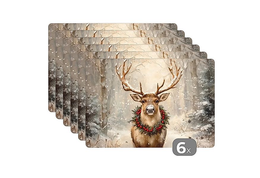 MuchoWow Platzset Weihnachten - Rentier - Winter - Kranz, (6-St), Platzsets günstig online kaufen