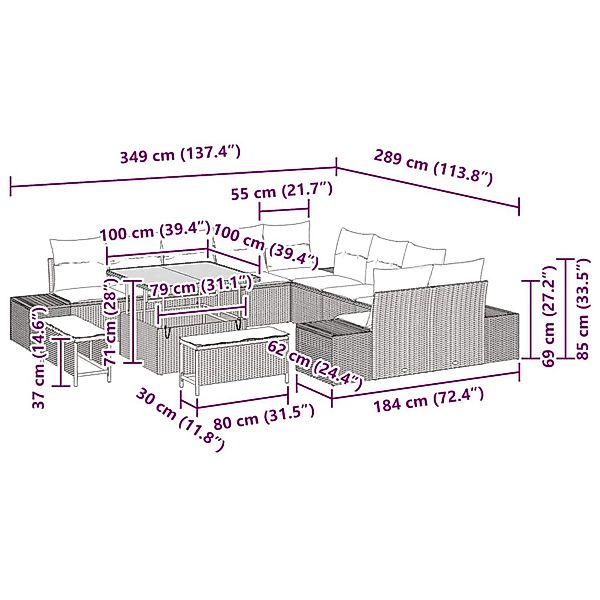vidaXL Garten-Sofa-Set mit Kissen 13-Tlg Schwarz Poly Rattan 3362835 günstig online kaufen