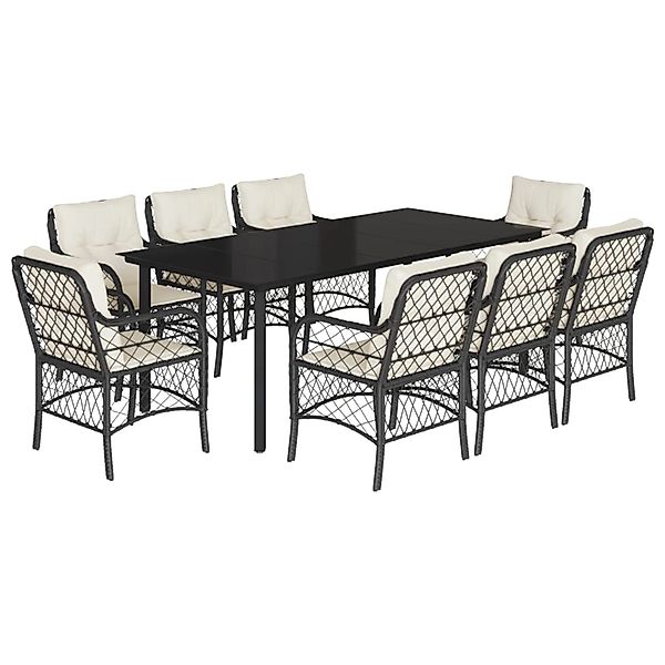 vidaXL 9-Tlg Garten-Essgruppe mit Kissen Schwarz Poly Rattan 3212095 günstig online kaufen