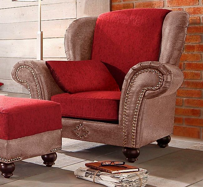 Home affaire Sessel King George gemütlicher Ohrensessel mit Ziernägeln, mit günstig online kaufen