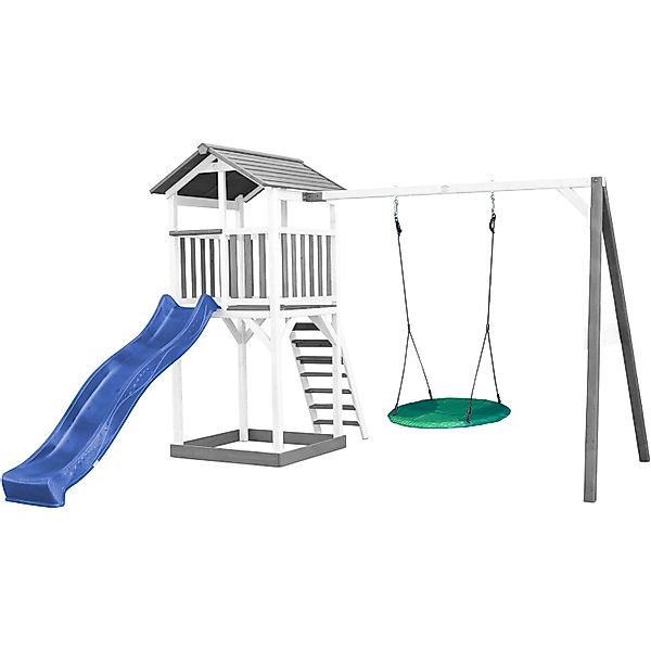 Axi Beach Tower Spielturm mit Summer Nestschaukel Braun und Blauer Rutsche günstig online kaufen