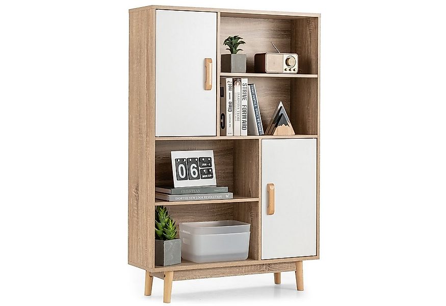 COSTWAY Bücherregal, mit 2 Türen & 4 Regalen, Kippsicherung, Holz, 80x24x12 günstig online kaufen