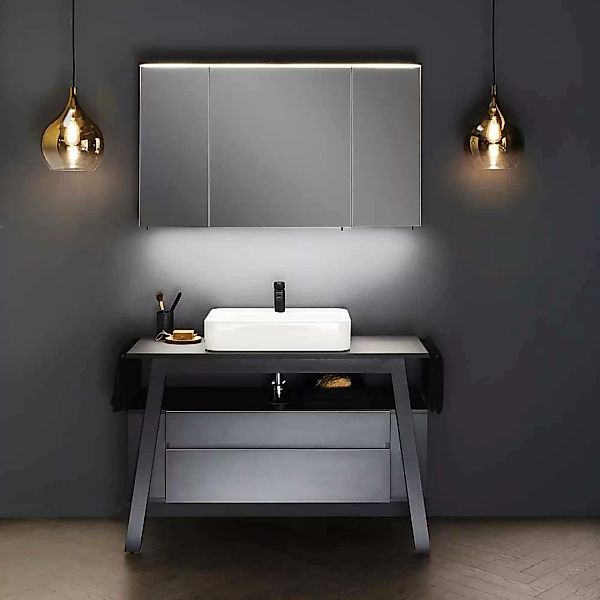 Badmöbel Set schwarz im Skandi Design 121 cm breit (zweiteilig) günstig online kaufen