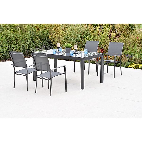 Merxx Milano Set 5-tlg. 4 Stapelsessel Gartentisch Ausziehbar 150 (210) x 9 günstig online kaufen