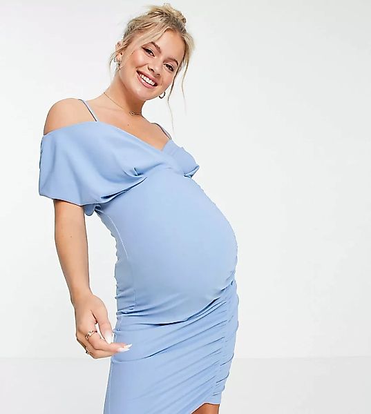 ASOS DESIGN Maternity – Gerafftes Midikleid für die Babyparty mit Zieraussc günstig online kaufen
