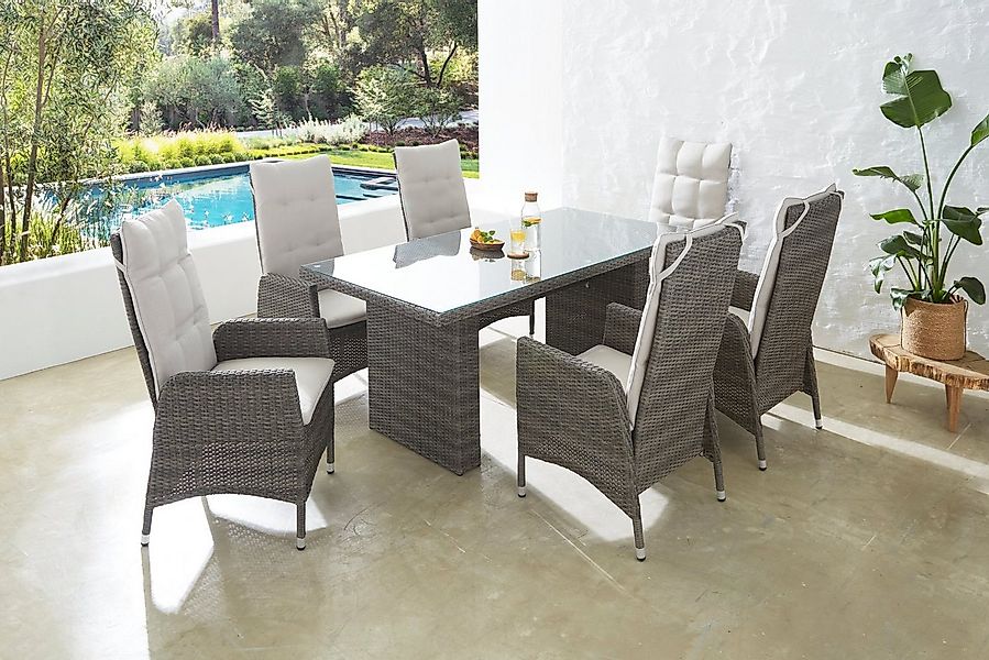 KONIFERA Garten-Essgruppe Casablanca, (Set, 7-tlg., 6x Sessel, 1x Tisch 180 günstig online kaufen