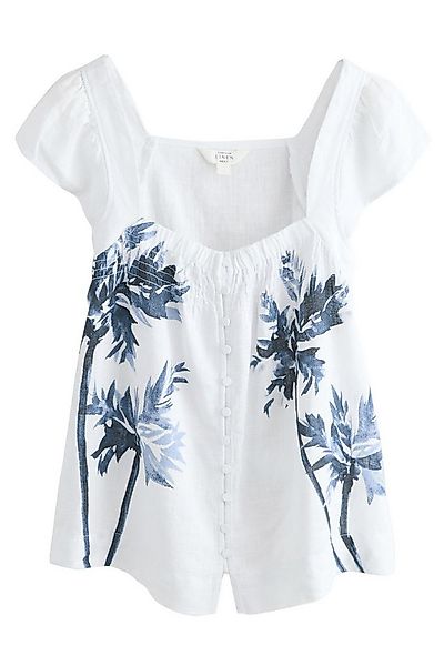 Next Kurzarmbluse Geknöpftes Oberteil mit Flatterärmeln und Leinen (1-tlg) günstig online kaufen