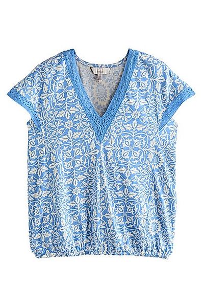 Next V-Shirt Kurzarmoberteil, V-Ausschnitt, Spitze + Ballonsaum (1-tlg) günstig online kaufen