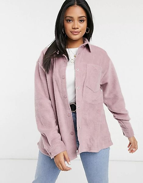 ASOS DESIGN – Oversize-Hemdjacke aus Fleece-Rosa günstig online kaufen