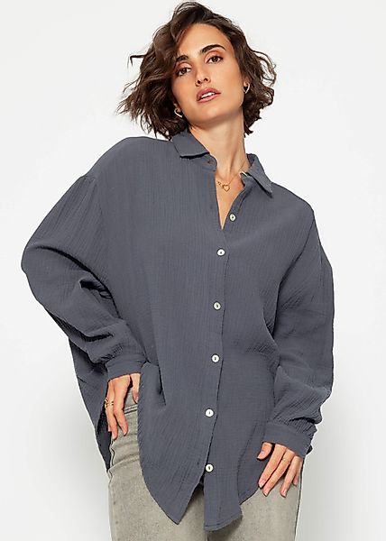 SASSYCLASSY Longbluse Oversize Musselin Bluse Damen günstig online kaufen
