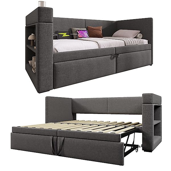 REDOM Polsterbett mit ausziehbarem Bett, Leinen-Baumwoll-Material günstig online kaufen