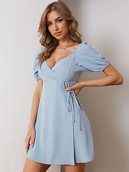 YOINS V-Ausschnitt Wickeldesign Puffärmel Mini Kleid günstig online kaufen