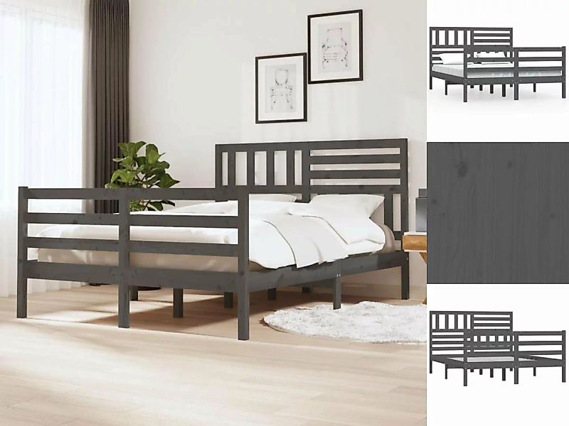 vidaXL Bettgestell Massivholzbett Grau 140x190 cm Bett Bettrahmen Bettgeste günstig online kaufen
