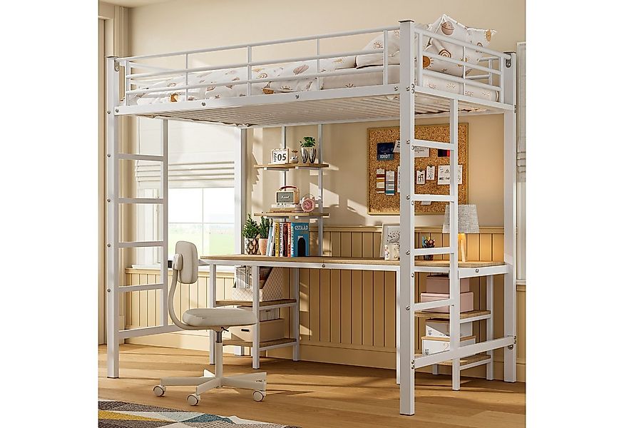 Merax Etagenbett, mit Schreibtisch und 3 Bücherregalen, Eisenbett Hochbett günstig online kaufen