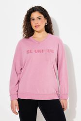 Ulla Popken Sweatshirt Sweat-Pullover Schriftzug V-Ausschnitt günstig online kaufen